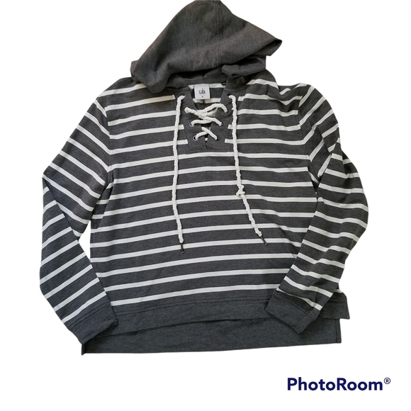 CAbi Windward Gray White Stripe Pullover Hoodie - Picture 2 of 8